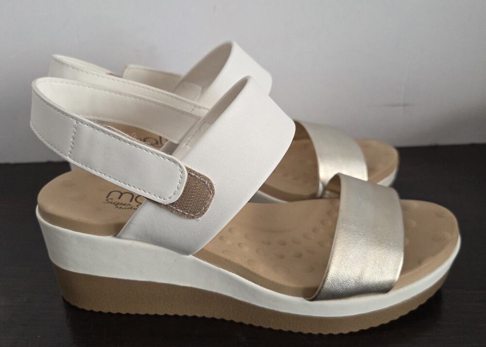 Malu Super Comfort Women's Wedge Sandals Size 6 White Gold Tan Made In Brazil